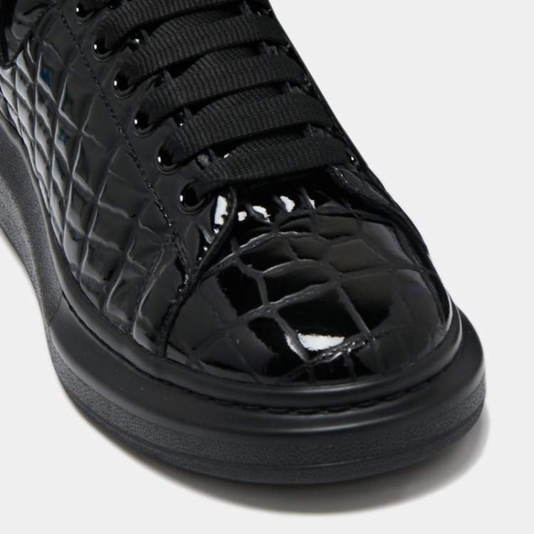 Pre Owned Alexander McQueen Black Croc Embossed Patent Leather Oversized Sneakers Size 43