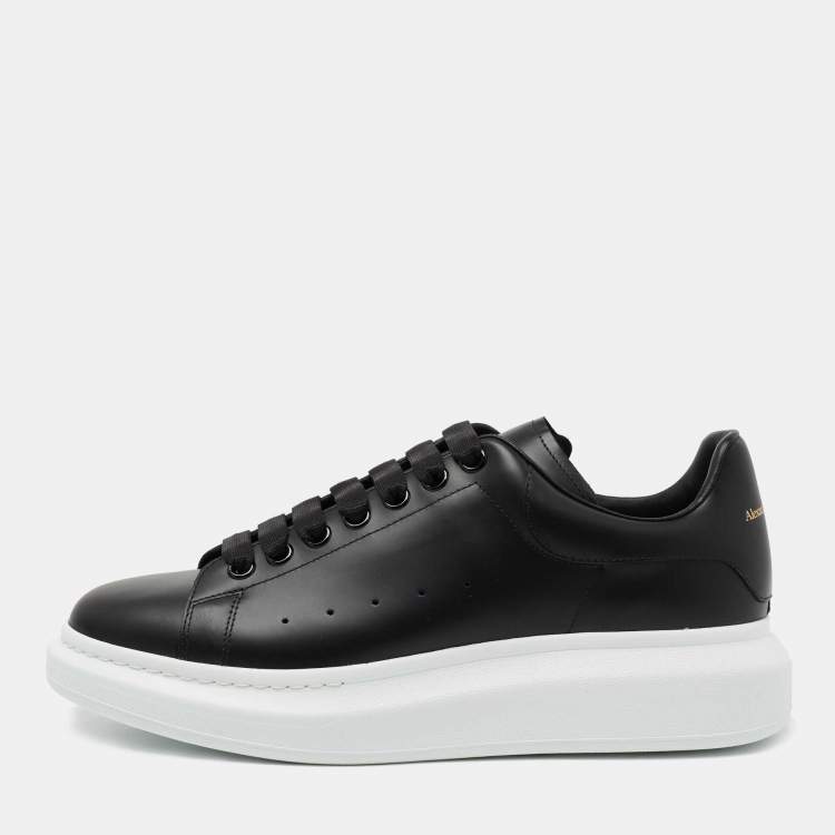 Pre Owned Alexander McQueen Black Leather Oversized Lace Up Sneakers Size 43
