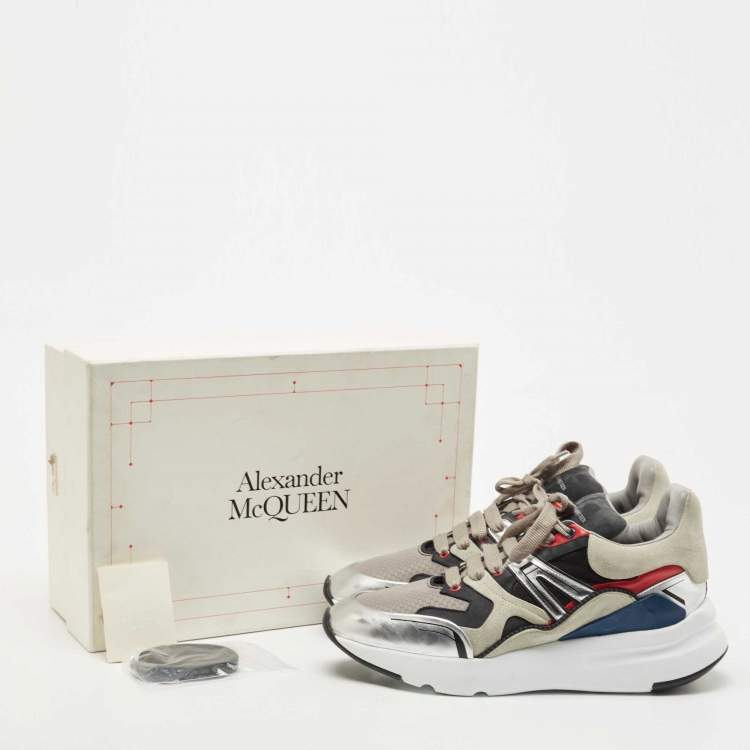 Pre Owned Alexander McQueen Multicolo Leather and Mesh Runner Sneakers Size 44
