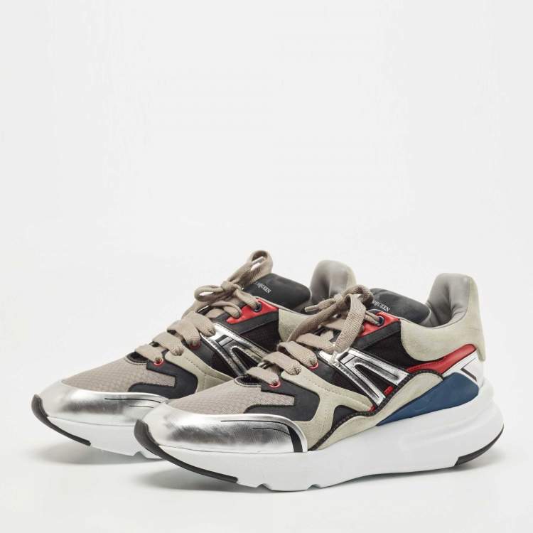 Pre Owned Alexander McQueen Multicolo Leather and Mesh Runner Sneakers Size 44
