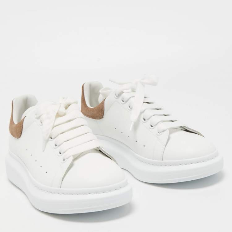 Pre Owned Alexander McQueen White/Brown Leather and Suede Oversized Sneakers Size 40