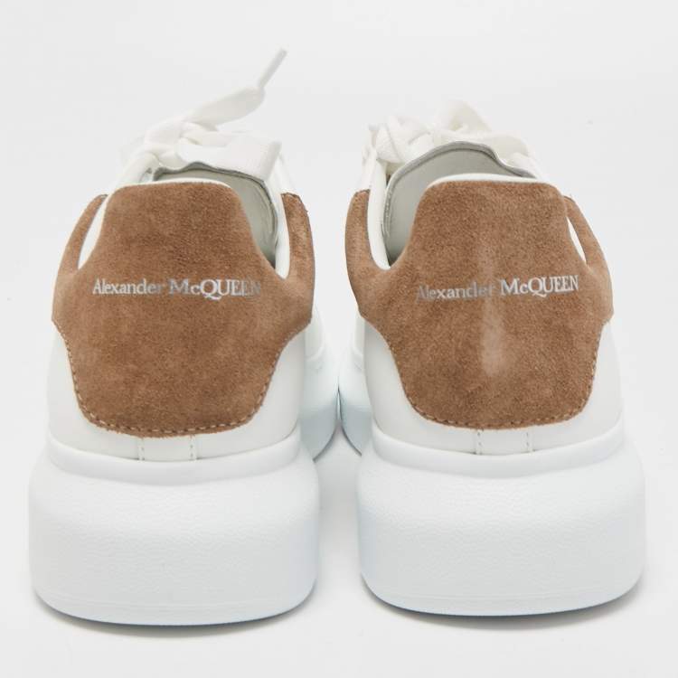 Pre Owned Alexander McQueen White/Brown Leather and Suede Oversized Sneakers Size 40