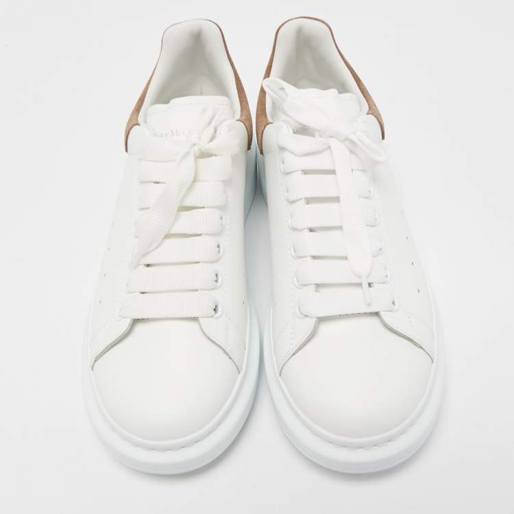 Pre Owned Alexander McQueen White/Brown Leather and Suede Oversized Sneakers Size 40