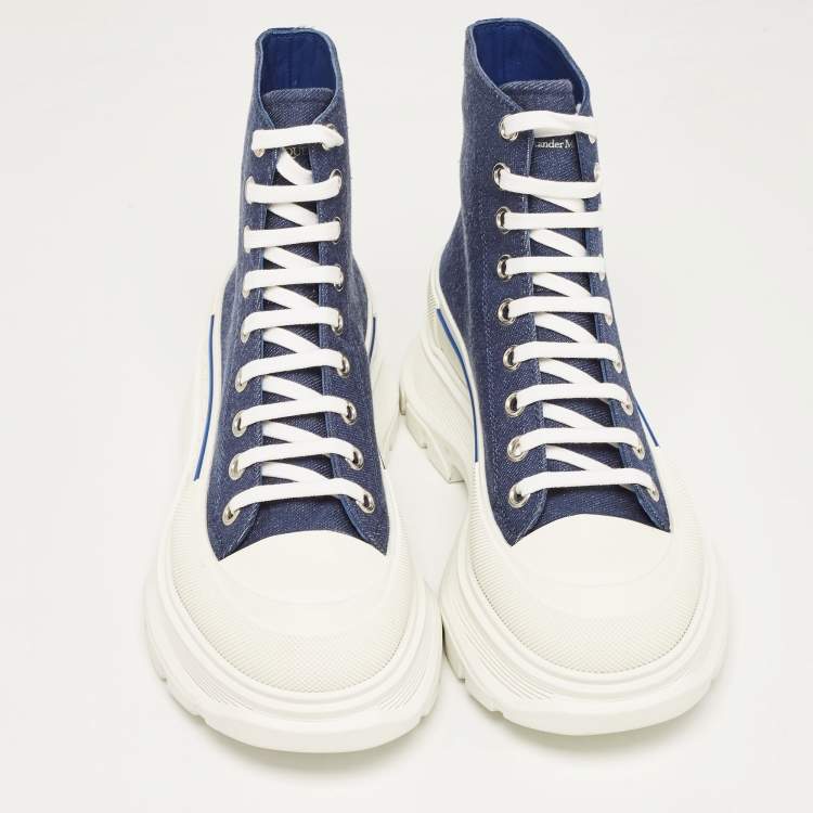 Pre Owned Alexander McQueen Blue Denim Tread Slick High Top Sneakers Size 40.5