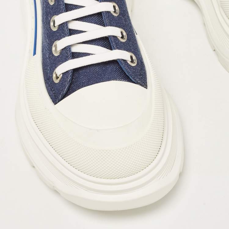 Pre Owned Alexander McQueen Blue Denim Tread Slick High Top Sneakers Size 40.5