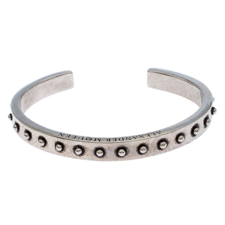 Pre Owned Alexander McQueen Silver Tone Studded Open Cuff