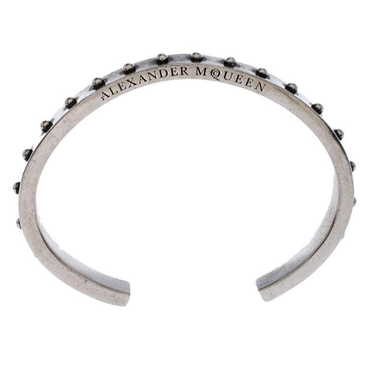 Pre Owned Alexander McQueen Silver Tone Studded Open Cuff