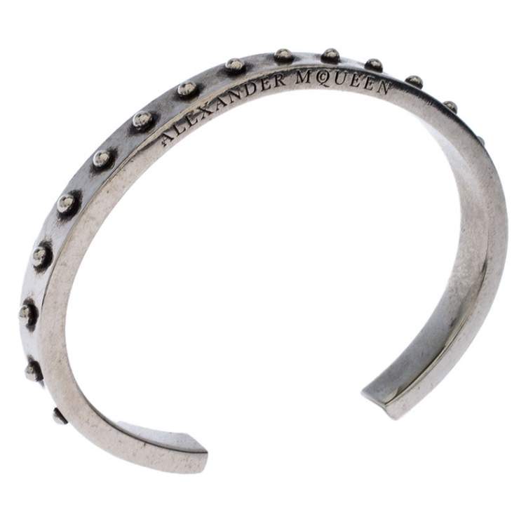 Pre Owned Alexander McQueen Silver Tone Studded Open Cuff
