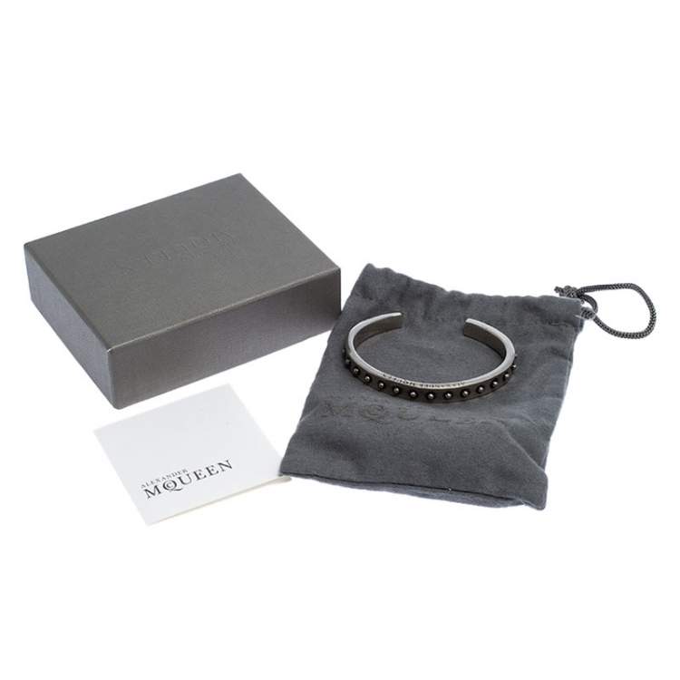 Pre Owned Alexander McQueen Silver Tone Studded Open Cuff
