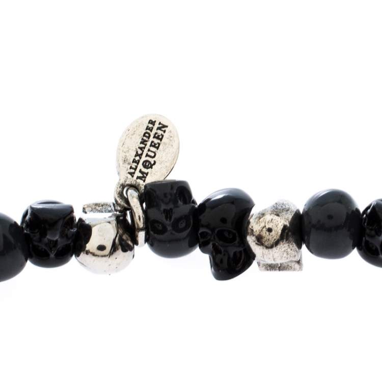 Pre Owned Alexander McQueen Three Tone Metal Beaded Skull Bracelet