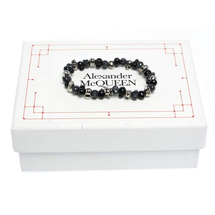 Pre Owned Alexander McQueen Three Tone Metal Beaded Skull Bracelet