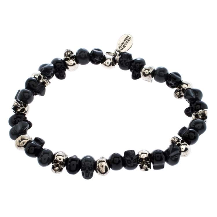 Pre Owned Alexander McQueen Three Tone Metal Beaded Skull Bracelet