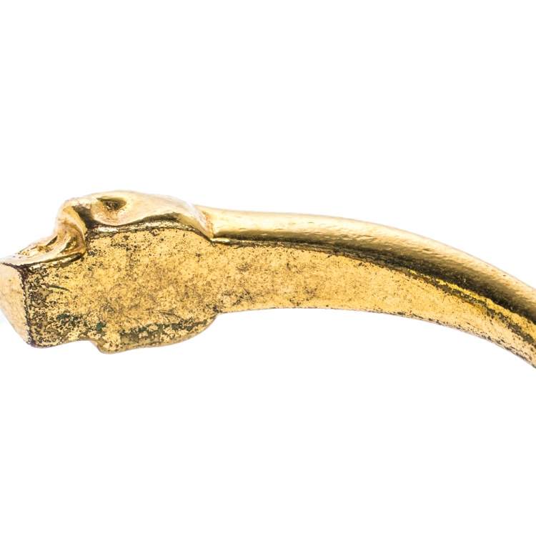 Pre Owned Alexander McQueen Skull Motif Gold Tone Open Cuff Bracelet