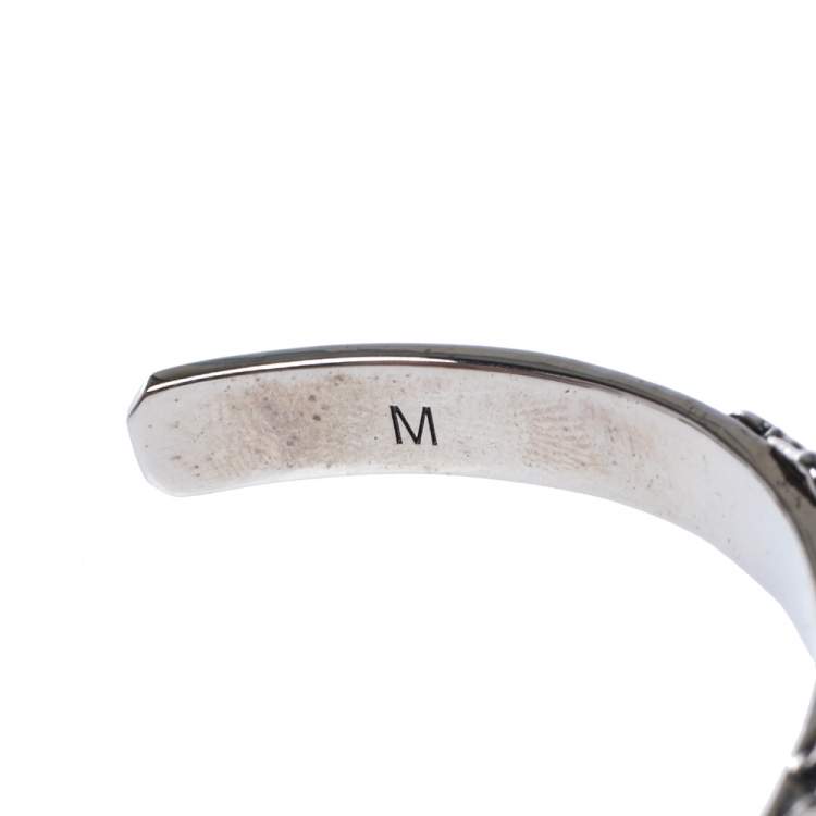 Pre Owned Alexander McQueen Dancing Skeleton Silver Tone Open Cuff Bracelet M