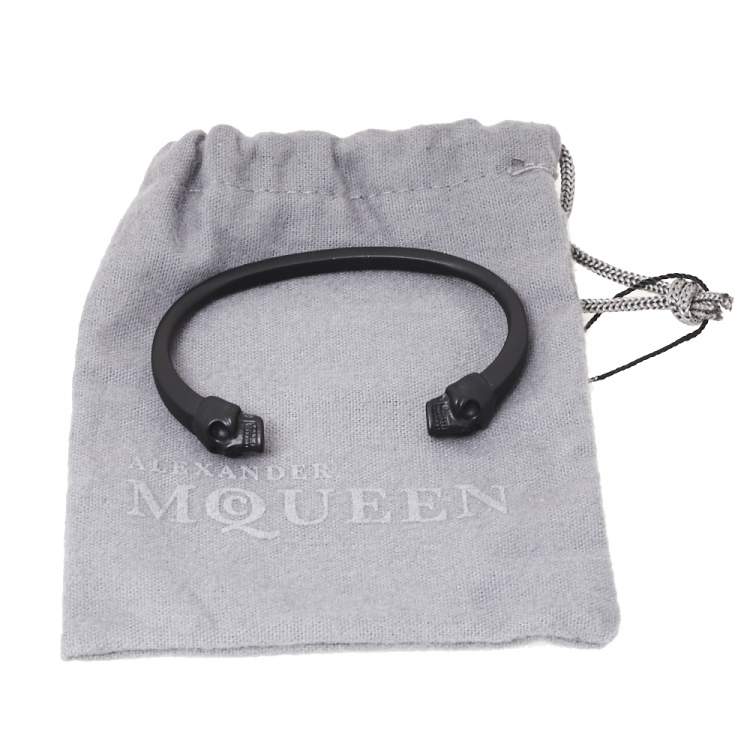 Pre Owned Alexander McQueen Twin Skull Motif Black Tone Cuff Bracelet