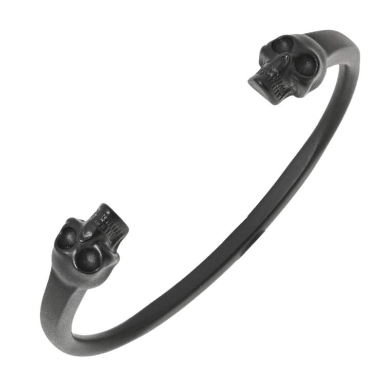 Pre Owned Alexander McQueen Twin Skull Motif Black Tone Cuff Bracelet
