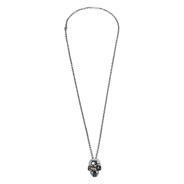 Pre Owned Alexander McQueen Silver Tone Divided Skull Necklace