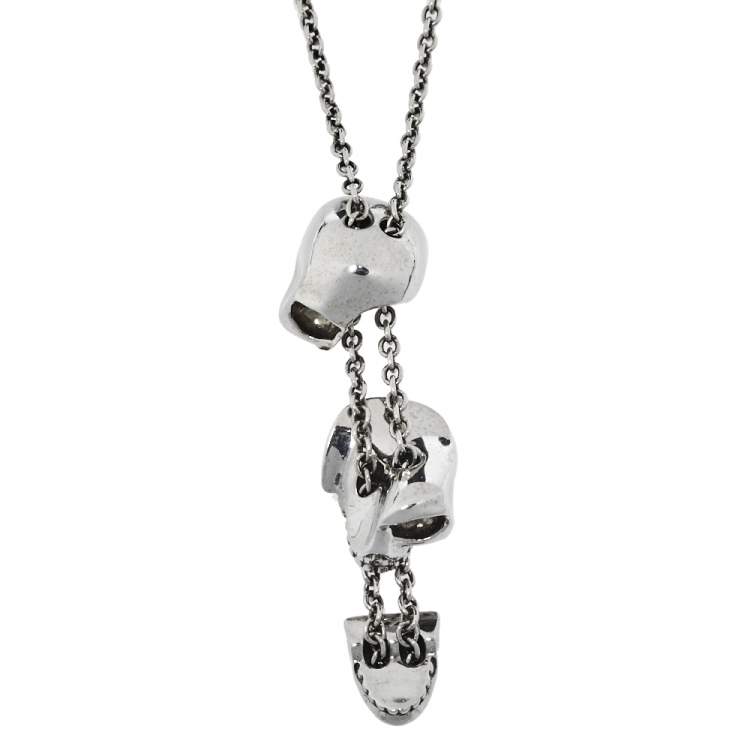 Pre Owned Alexander McQueen Silver Tone Divided Skull Necklace
