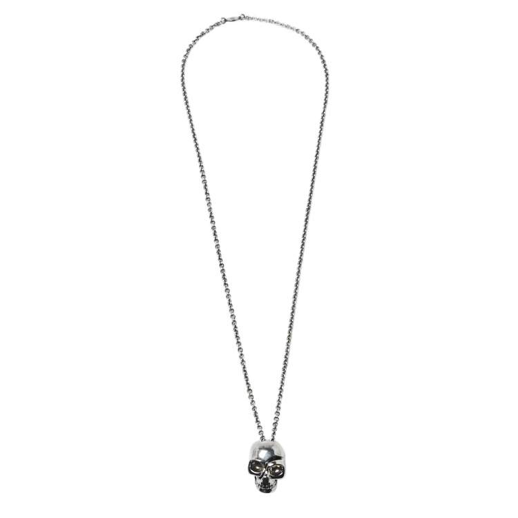 Pre Owned Alexander McQueen Divided Skull Silver Tone Long Chain Necklace