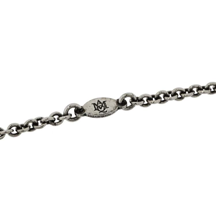 Pre Owned Alexander McQueen Divided Skull Silver Tone Long Chain Necklace