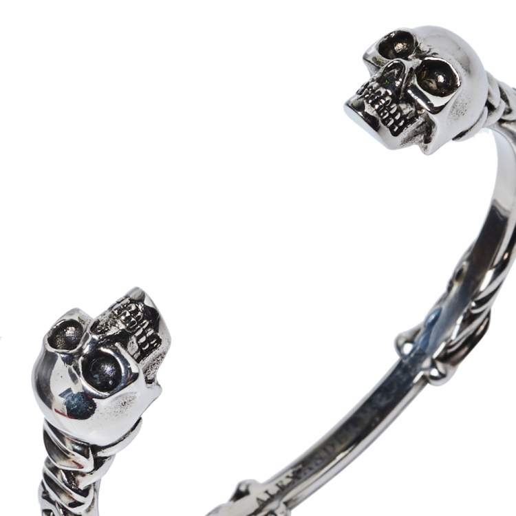 Pre Owned Alexander McQueen Twin Textured Skull Cuff Bracelet