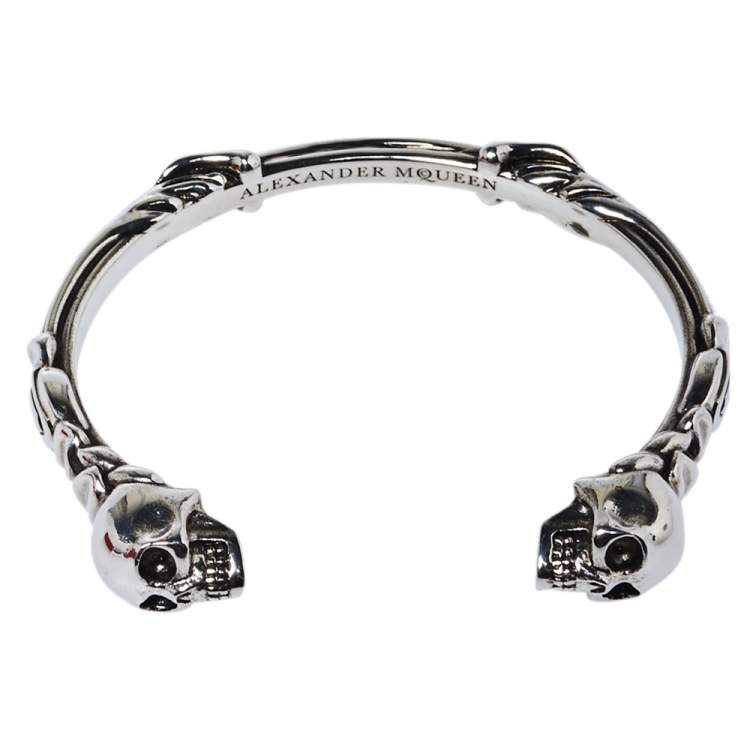 Pre Owned Alexander McQueen Twin Textured Skull Cuff Bracelet