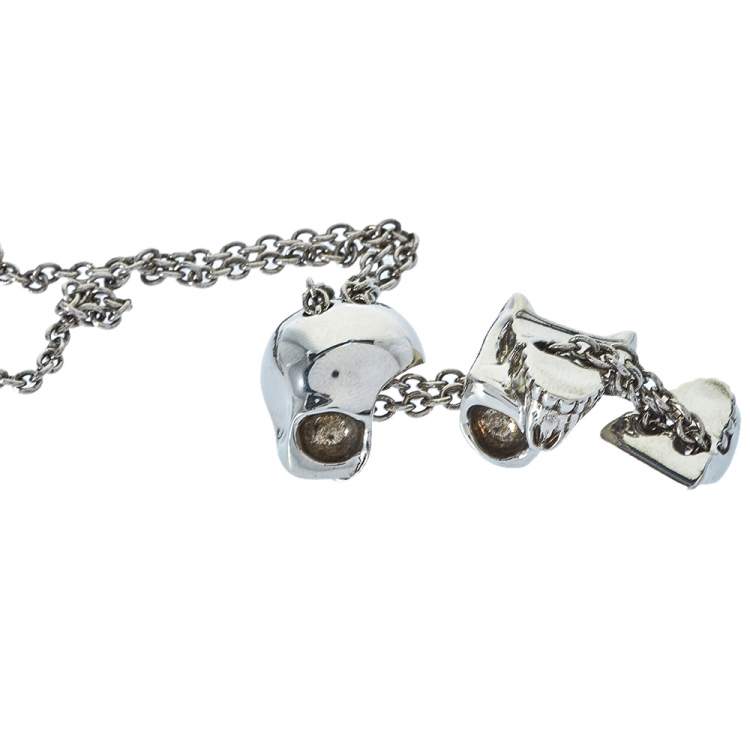 Pre Owned Alexander McQueen Silver Tone Divided Skull Pendant Necklace