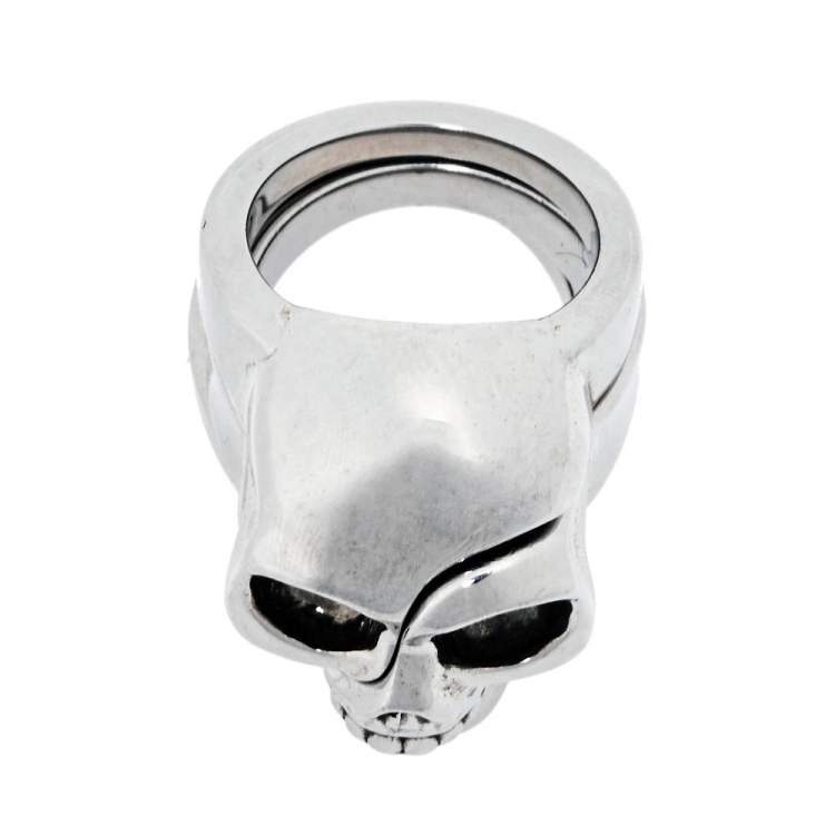 Pre Owned Alexander McQueen Divided Skull Silver Tone Ring Size 19