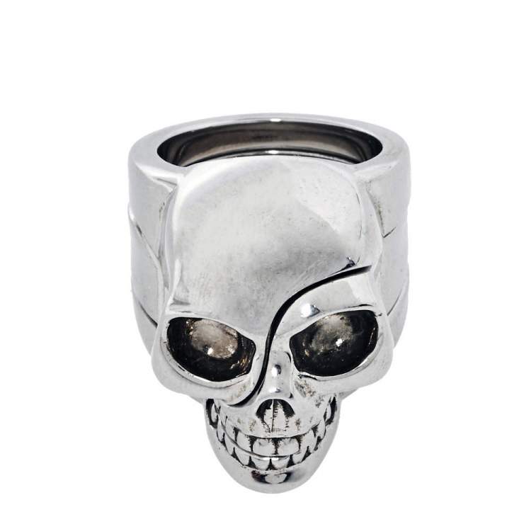 Pre Owned Alexander McQueen Divided Skull Silver Tone Ring Size 19