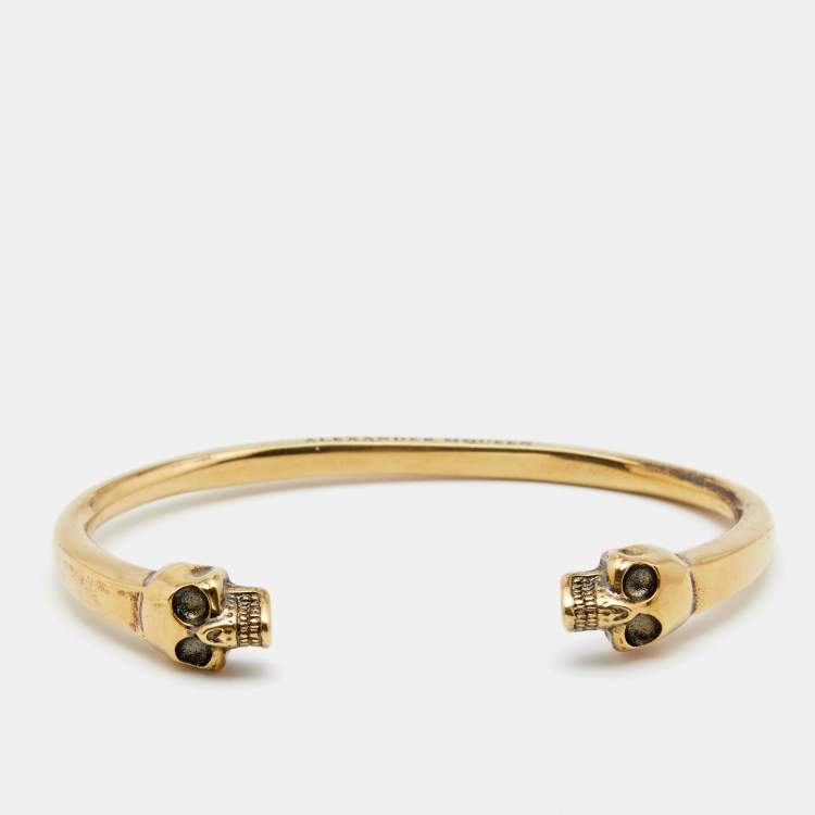 Pre Owned Alexander McQueen Gold Tone Skull Cuff Bracelet