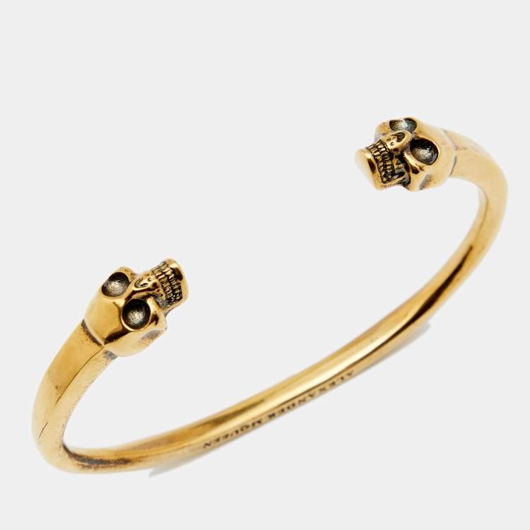 Pre Owned Alexander McQueen Gold Tone Skull Cuff Bracelet