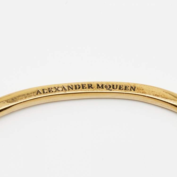 Pre Owned Alexander McQueen Gold Tone Skull Cuff Bracelet