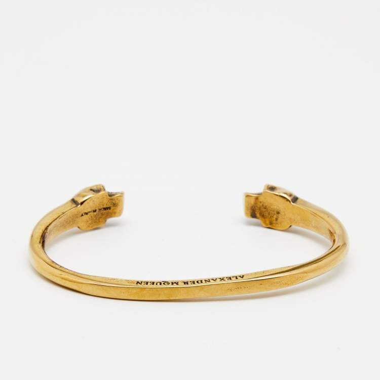 Pre Owned Alexander McQueen Gold Tone Skull Cuff Bracelet