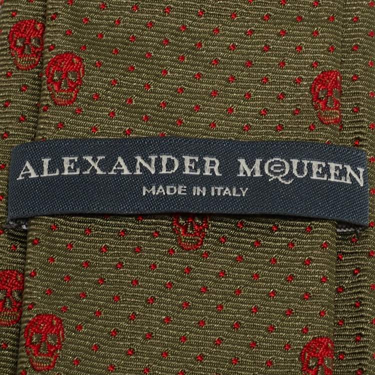 Pre Owned Alexander McQueen Green Skull Silk jacquard Tie