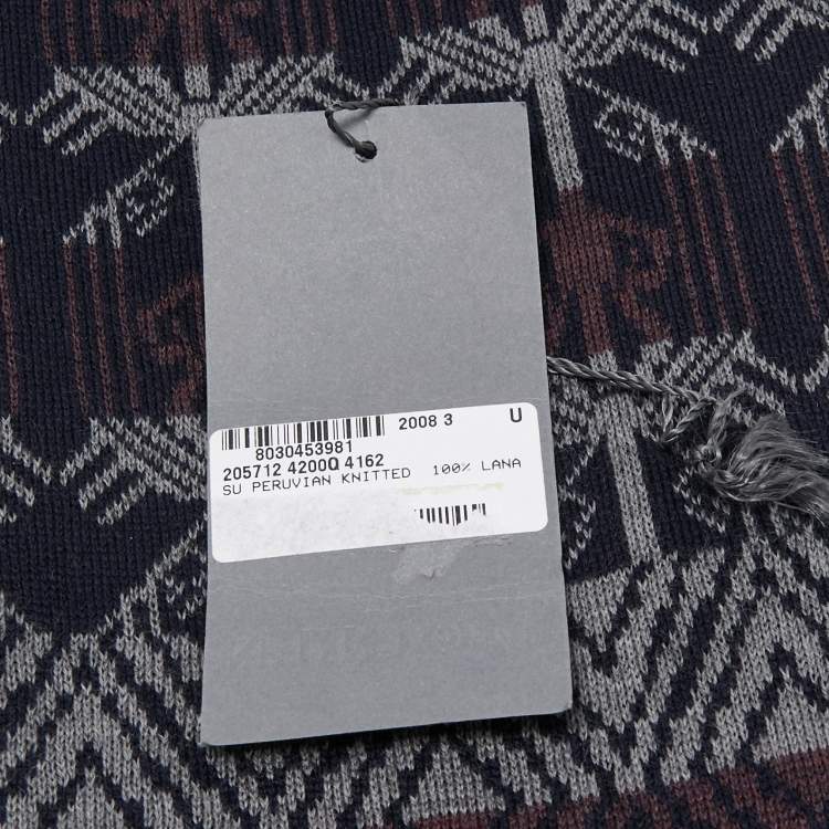 Pre Owned Alexander McQueen Navy Blue Patterned Wool Muffler 