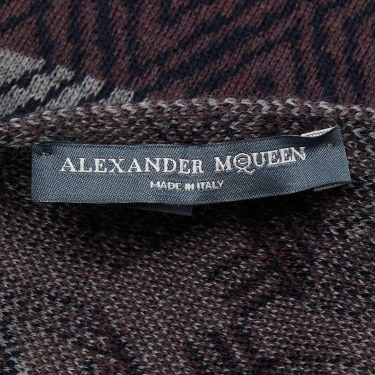 Pre Owned Alexander McQueen Navy Blue Patterned Wool Muffler 