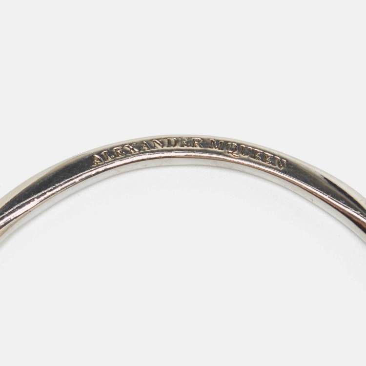 Pre Owned Alexander McQueen Twin Skull Silver Tone Open Cuff Bracelet