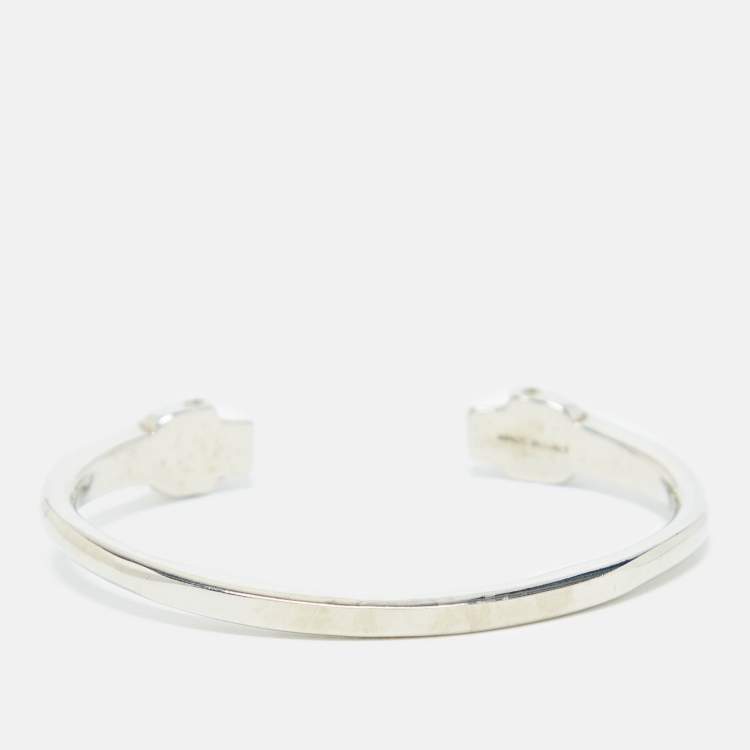 Pre Owned Alexander McQueen Twin Skull Silver Tone Open Cuff Bracelet