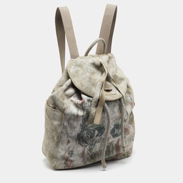 Pre Owned Alexander McQueen Multicolor Suede Skull Printed Backpack