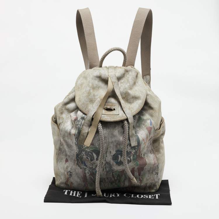Pre Owned Alexander McQueen Multicolor Suede Skull Printed Backpack