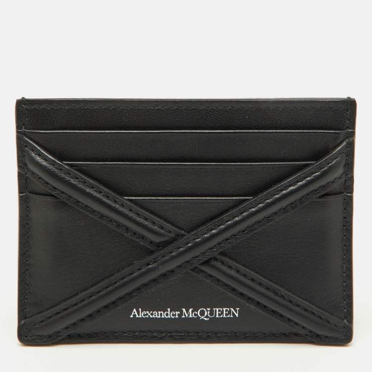 Pre Owned  Alexander Mcqueen Black Logo Print Leather Card Holder