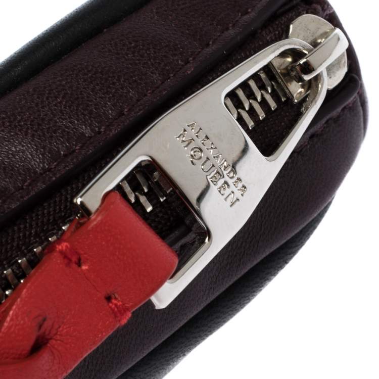 Pre Owned Alexander McQueen Black/Maroon Leather Mini Harness Zip Pouch
