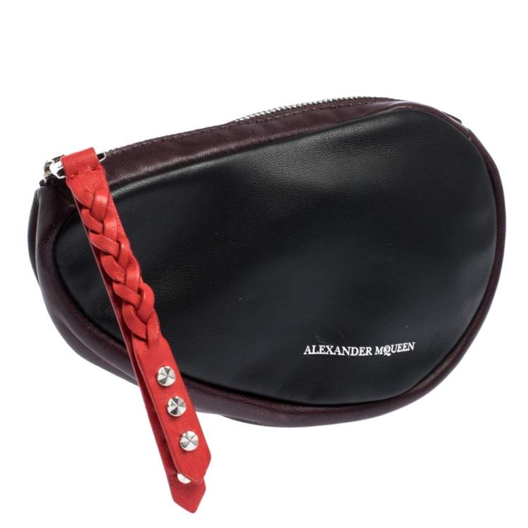 Pre Owned Alexander McQueen Black/Maroon Leather Mini Harness Zip Pouch