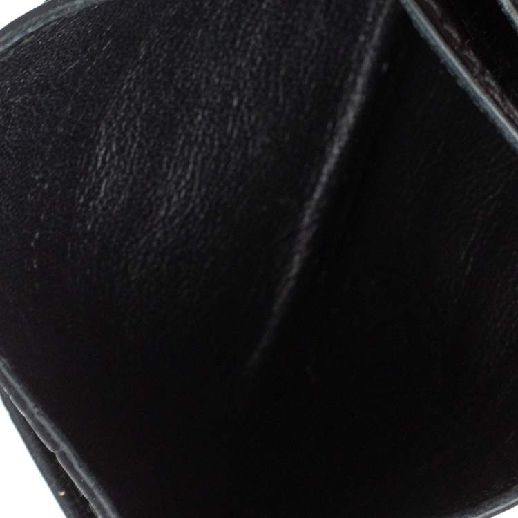 Pre Owned Alexander McQueen Black Crocodile Embossed Leather Skull Card Holder