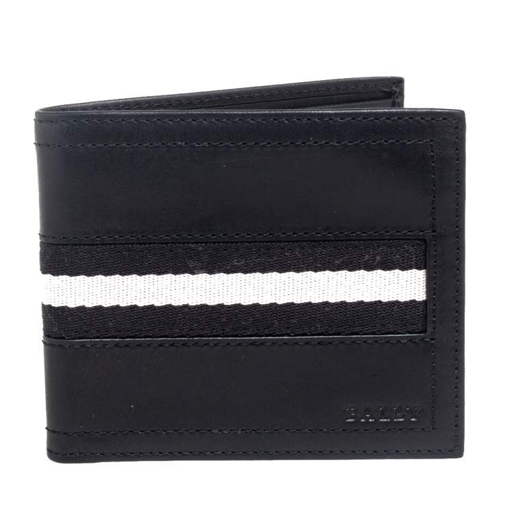 Pre Owned Bally Black Leather and Canvas Bifold Wallet 