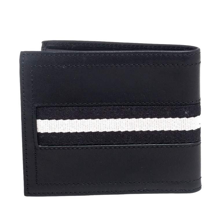 Pre Owned Bally Black Leather and Canvas Bifold Wallet 