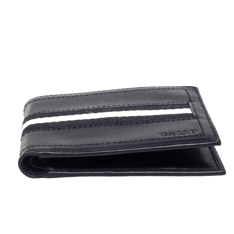 Pre Owned Bally Black Leather and Canvas Bifold Wallet 