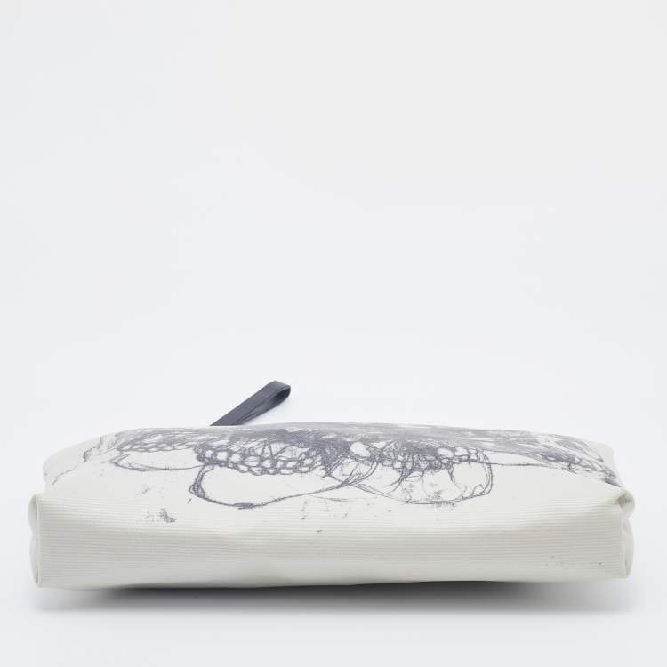 Pre Owned Alexander Mcqueen White Skull Printed Coated Canvas Zip Pouch