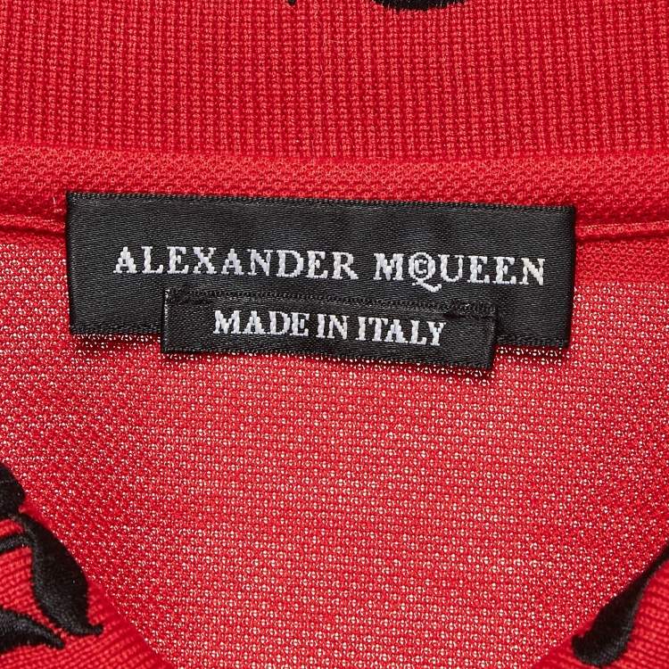 Pre Owned Alexander McQueen Red Logo Collar Pique Cotton Polo T-Shirt M