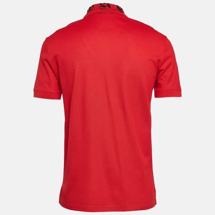 Pre Owned Alexander McQueen Red Logo Collar Pique Cotton Polo T-Shirt M